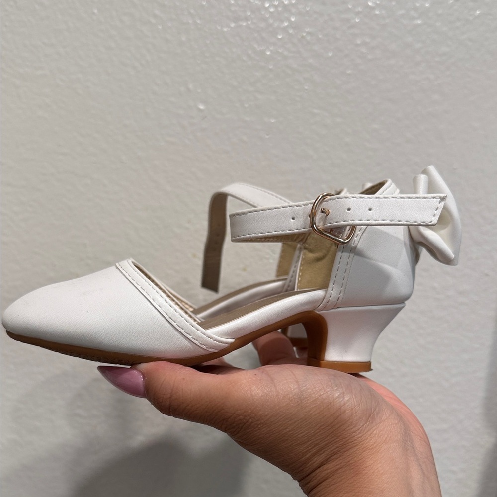 Classic White Kids Dress Heels with Bow
